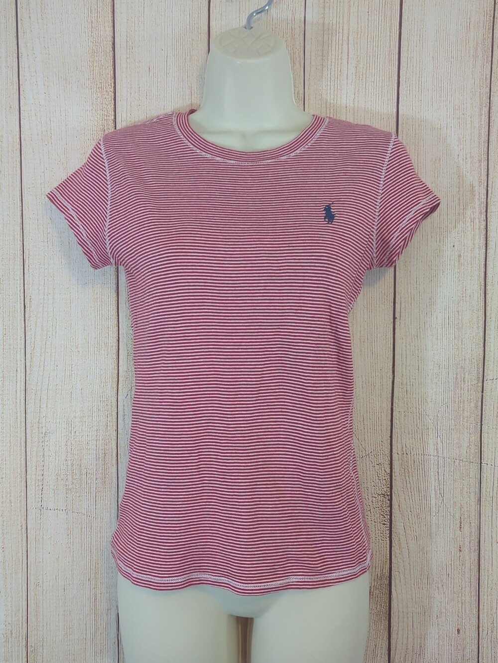 Vintage Y2K Polo Ralph Lauren Red & White Stripe Tee Blue Horse